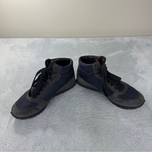 Prada Hi Top Grey/Blue Nylon and Suede High Top Sneaker Sz 7.5 US/6.5 UK/40.5 EU - Picture 6 of 14